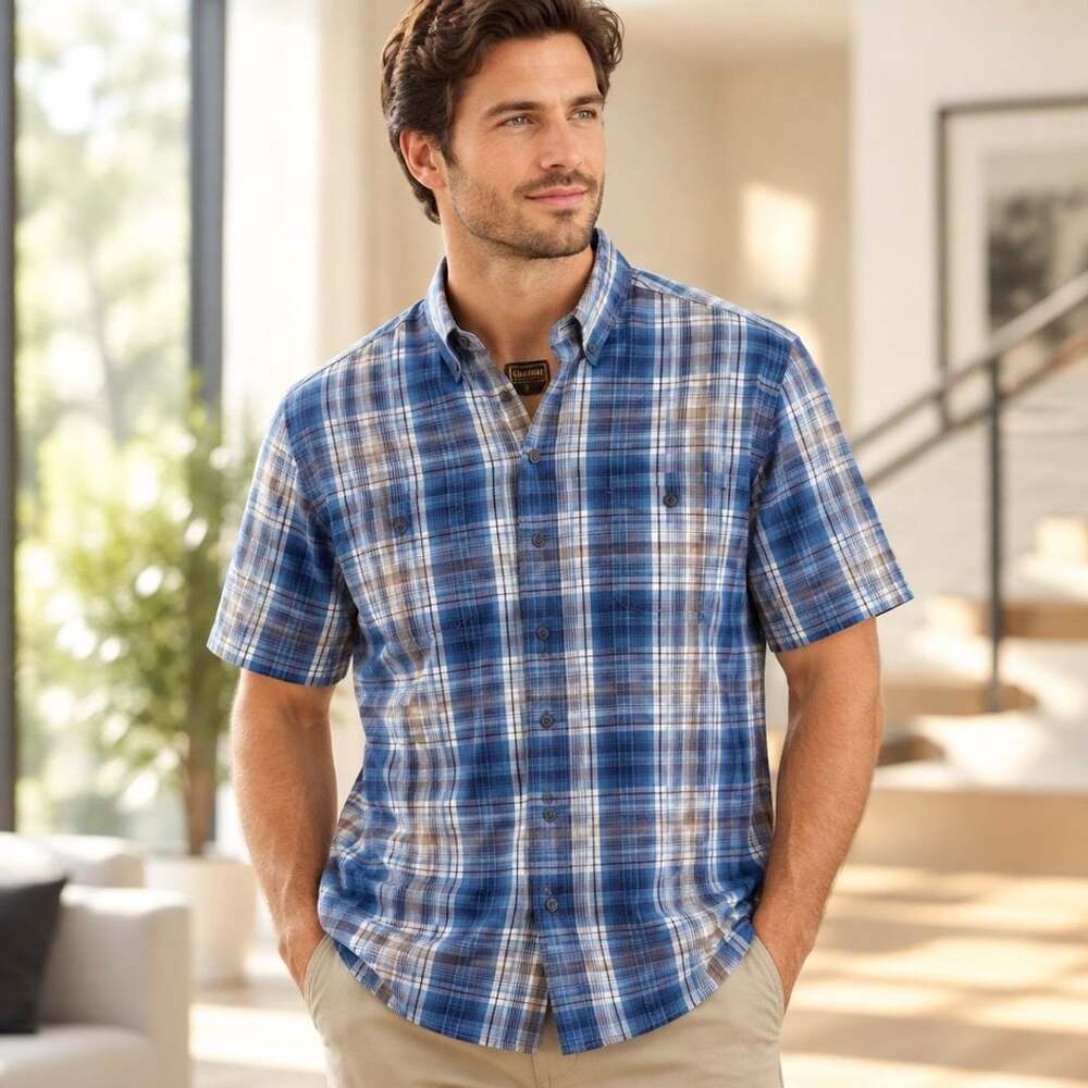 C.E. Schmidt Workwear Short Sleeve Plaid Shirt Size 2XL Blue
